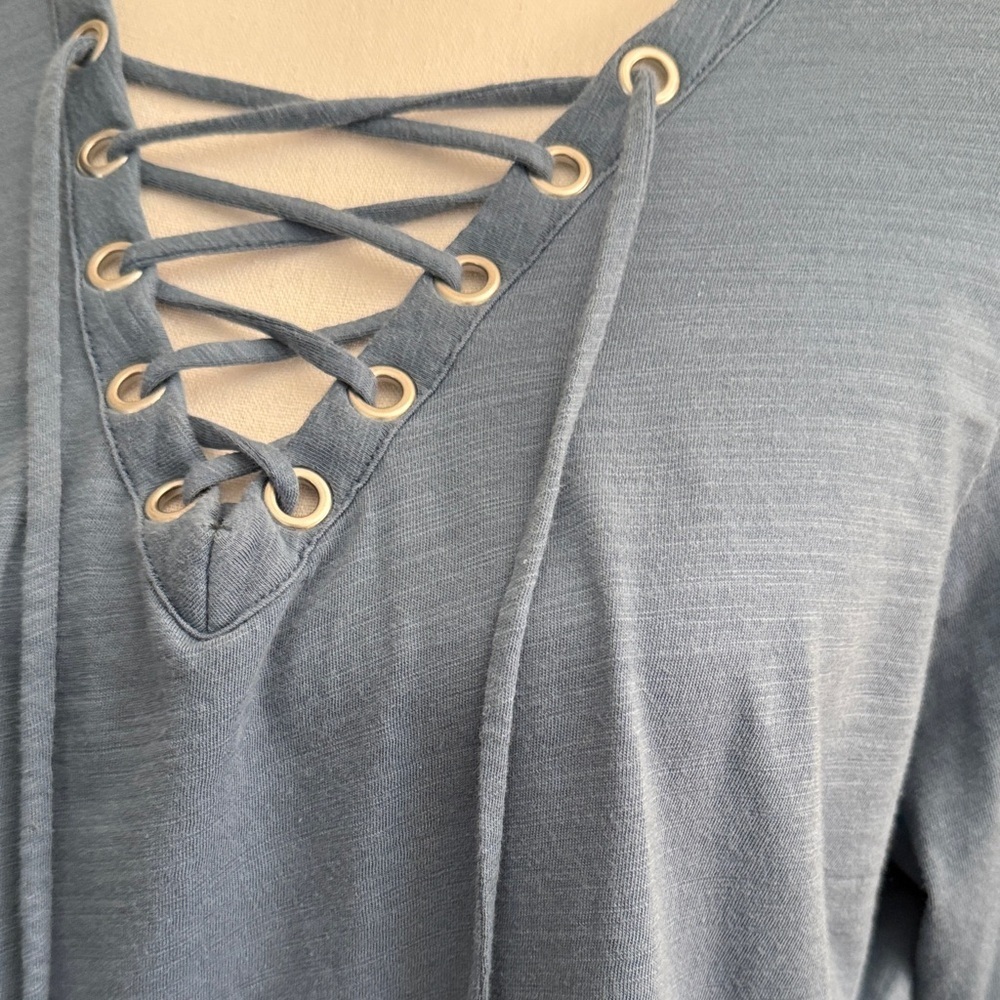 Lauren Ralph Lauren Steel Blue Lace-Up Cotton Top - Picture 2 of 11